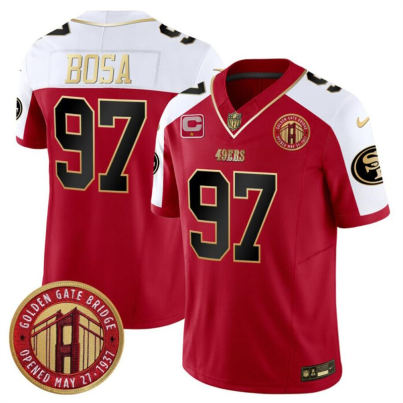 Men's San Francisco 49ers #97 Nick Bosa Red F.U.S.E. Golden Gate Bridge With 1-Star C Patch Alternate Vapor Limited Stitched Football Jersey Men's San Francisco 49ers #97 Nick Bosa Red F.U.S.E. Golden Gate Bridge With 1-Star C Patch Alternate Vapor Limited Stitched Football Jersey